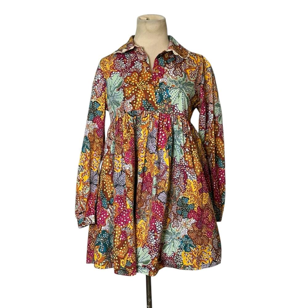 Kika Vargas Colorful Whimsical Patterned Babydoll Mini Dress size XXS
